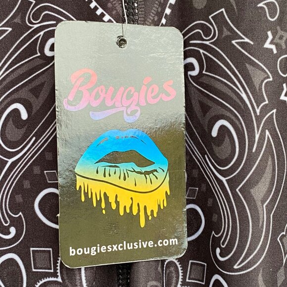 Bougie Boutique Women’s Leggings Size XXL 2XL Black White Paisley Print Spellout - Picture 6 of 8